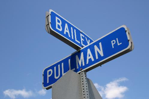 Located at the corner of Bailey and Pullman Place. The former Pullman Railroad facility is just across the street behind a warehouse