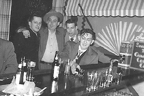 Ray Barsukiewicz (in black coat) and some of his bar buddies at Strusienski�s. Ray is father of Ray Barsukiewicz, member of the Buffalo Concertina All Stars.